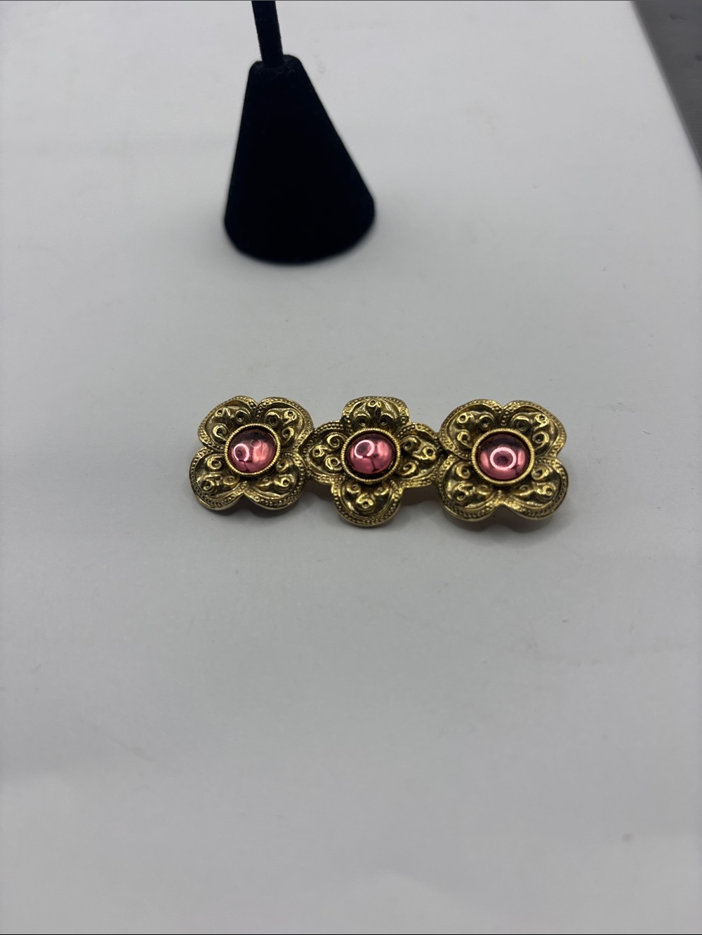 1928 Gold-Tone Floral Brooch with Pink Accents